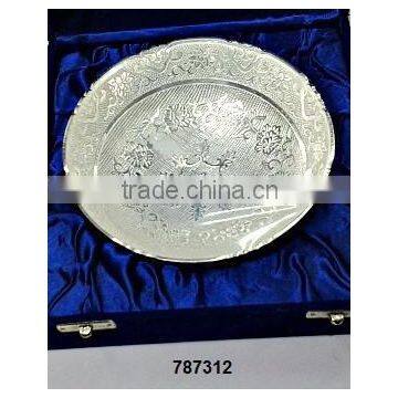 Embossed Silver Plated Brass Dry Fruit Candy Bowl in Velvet Box