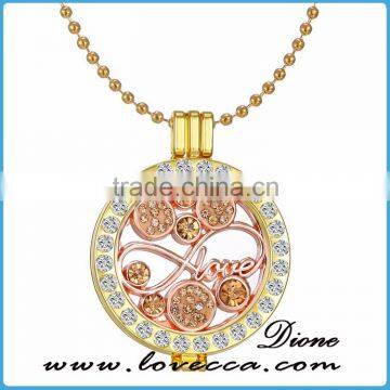 Crazy hot Custom stainless steel DIY coin crystal tree of life pendant fashion women necklace jewelry