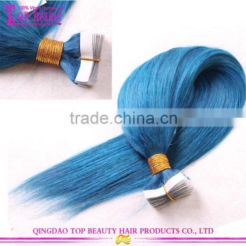 2016 Hot sale color blue high quality 100% indian ombre remy tape hair extension wholesale tape hair extension