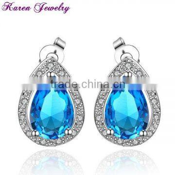 New Sapphire Blue Zircon Crystal Stud Earrings for Women Platinum Plated Gold Earring fashion earrings 2014