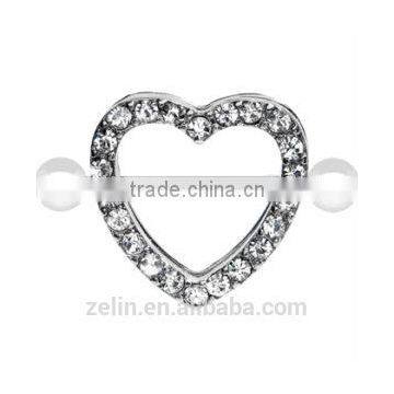 fashion dangle nipple ring, heart shape crystal body piercing jewelry nipple ring