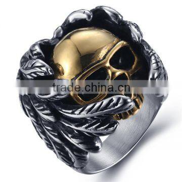 Gold Silver Vintage Gothic Wing Biker Surgical Stainless Steel Skull Ring for Man photo-3