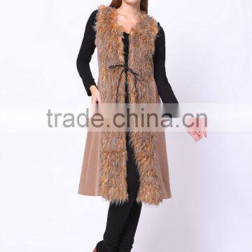 2016 PRETTY STEPS Winter Collections New Woman's Long Slim Feather Sleeveless Coat photo-4
