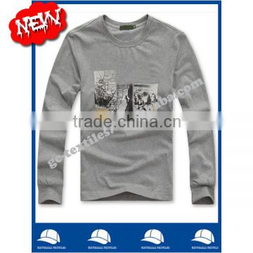 Custom Printed Round-collar Men's Malange Grey Long Sleeve T-shirts