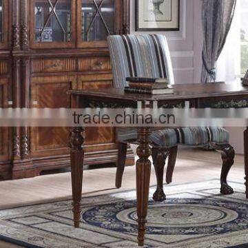 Replicated Office Table With Retro Painting, Noble Classic Wood Carving Reading Table With Chair, Graceful Home Office Furniture