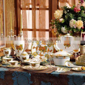 Neo saddle painting design quality bone china 69pcs dinnerware set with tea set