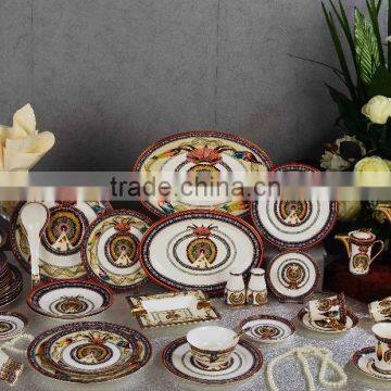 Indian feather design ceramic dinner ware 69pcs bone china dinnerware set