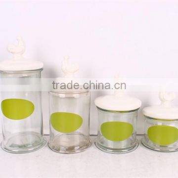 4pcs round glass storage jar with ceremic lid