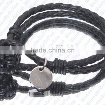 Round Braided Real Leather Bracelet for Man / High Quality Leather Bracelet for Lover photo-2