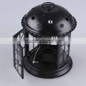 Home Decoration Pavilion Type Candlestick/Portable Iron+Glass Hollow Out Candle Holder photo-3
