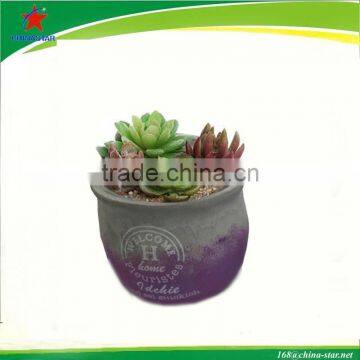 round Cement flower pot with carved letters
