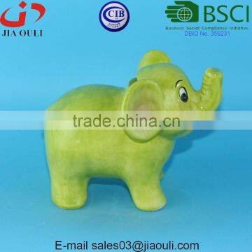 BSCI Audit Factory Glazed Light Green Ceramic Elephant Bank, Child to Cherish Coin Bank photo-5