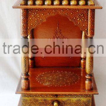 Hand Painted Copper Finish Mini Wooden Temple With Drawer photo-5