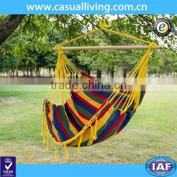 Outdoor Canvas Hanging Hammock Swing Chair with Wood Spreader Bar and Fringe