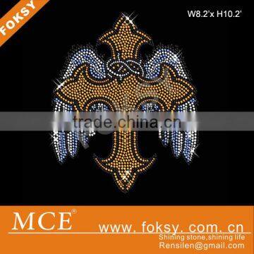 Rhinestone wings cross design, cross hot fix rhinestone design