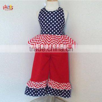 Red White and Blue Polka Dot and Chevrons Ruffled Pant Set Fashion Children Frocks Designs 2016 HSS7861 photo-3