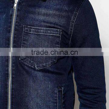 Men Hot Sale Plain Denim Jacket Dark Blue With Zipper OEM Services photo-3