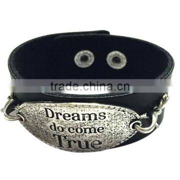 English Words Logo Bracelets,alloy Charm Leather Cuff Bracelet,unique Jewelry Gifts Bracelets photo-2