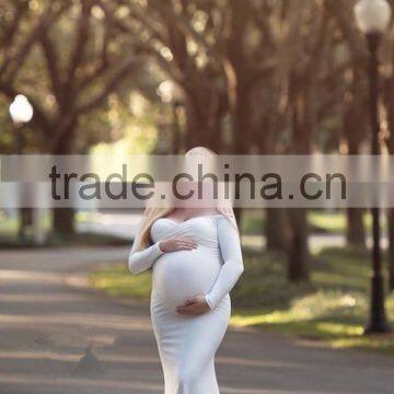 Wholesale Maternity Clothing In Maternity Dress Off Shoulders Sweetheart Neckline Long Sleeves White Gown Dress photo-3