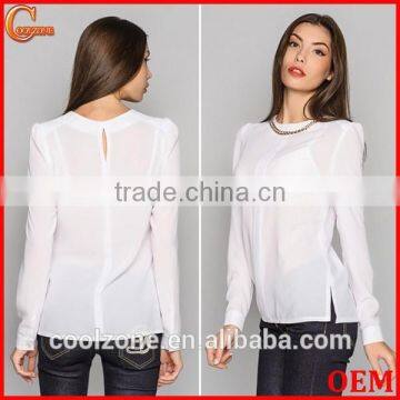 2015 New office blouse design long sleeve chiffon blouse for women