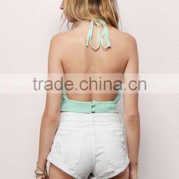 Chiffon Front Row Crop Top With Halter Neck Wholesale Women Tops photo-5