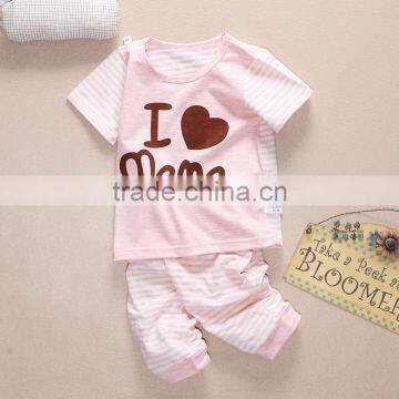 Wholesale summer cotton printing girls kids t shirt with pants set