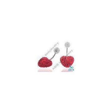 Red Crystal 316L Double Jeweled Banana Ferido Ball / Belly Piercing Jewelry Heart - Shaped