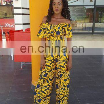 Latest Sexy African Printed Jumpsuit off shoulder ladies African Ankara print jumpsuits