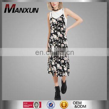 2016 Summer Layered Floral Cami Dress for Women Latest Apparel Designs with Short Sleeves