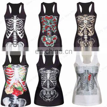 Halloween Costume Jumper Cool Skull Tank Top Bodysuit Gothic Hoody Sweatshirt and Skeleton Leggings Wholesale Adults Clothing photo-3