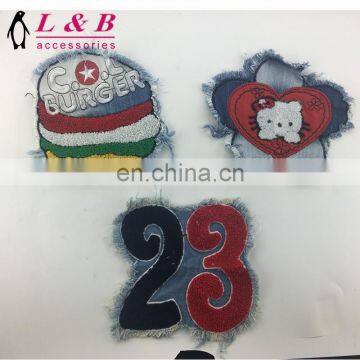 New design wholesale towel embroidery patch with denim