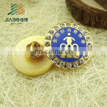 custom made zinc alloy lapel pins diamante badge