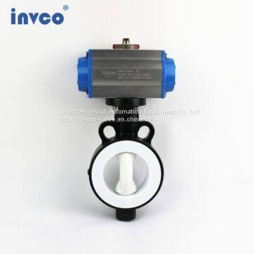 INVCO Wafer type pneumatic butterfly valve,Wafer connection Fluorine butterfly valve