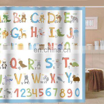 Colorful Number Alphabet Animal Printed Patterns Kids Farmhouse Shower Curtain