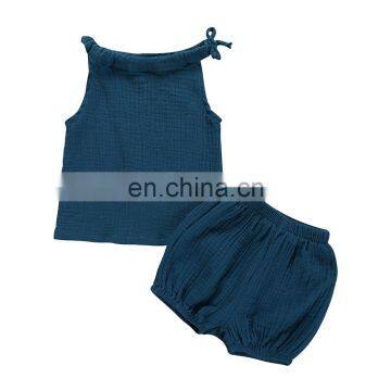 Wholesale Children Summer Strap Top And Shorts Boutique Outfits Baby Girls Linen Set