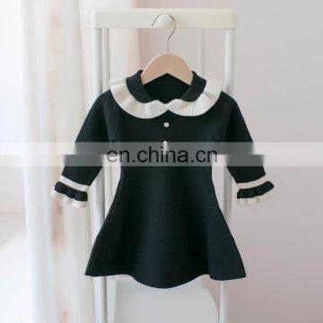 2020 New autumn girls childrens pink black knit dress