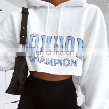 Women's Letter Printing Long Sleeve Hooded OEM Wholesale Autumn Explosion Style Slim Short Navel Sweatshirt Crop Hoodies photo-3