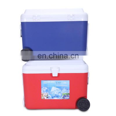 China 60L Customize Promotion trolley large golf wheeled cooler box for outdoor  Portable Plastic Ice box