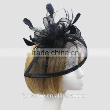 New Arrival Fashion Black Sinamay Base Fascinator Hat With Feather photo-2