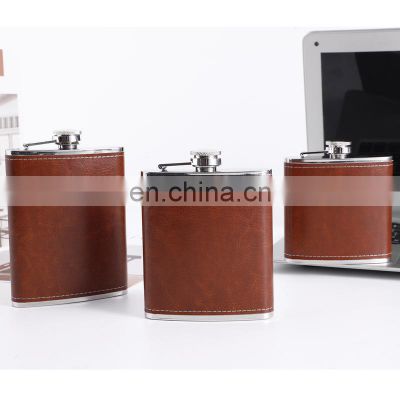 Custom Engraved Logo Ladies Portable 8oz Metal Stainless Steel 6oz Leather Hip Flask