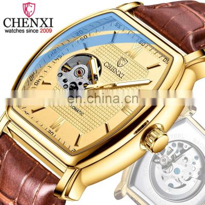 Chenxi 8815 Hollow Out Square Men's Relogio Automatic Calssic Mechanical Watches Leather Watch Band