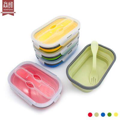 Kitchen Accessories Home and Kitchen Gadgets Silicone Collapsible Lunch Box With Spoon Fork Food Storage Container Foldable photo-3