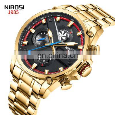 NIBOSI 2513 OEM Wholesale Watch Custom Logo Stainless Steel Back Luxury Quartz Men Watch