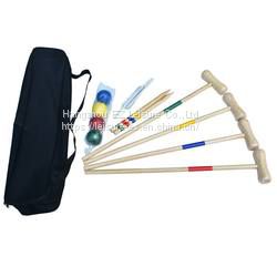 4-Player Croquet Game Set with Wooden Mallets