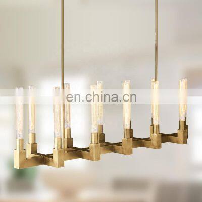 Modern Copper Industrial Style Chandelier Lighting Fixture Striped Glass Shade For Living Dining Room Kitchen Island Foyer Lobby