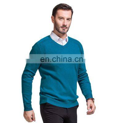 Classic Style Men's V-Neck 12 Gauge Solid Color Cashmere Blend Sweater Knitted Winter Wear Anti-Wrinkle Anti-Pilling Features