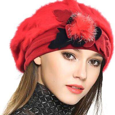 Lady French Beret 100% Wool Beret Floral Dress Beanie Winter Hat