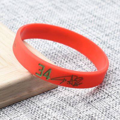 OEM Customized Segmented Debossed Ink Filled Basketball Star Signature Men's Sports Waterproof Big Stretch Silicone Bracelet photo-2