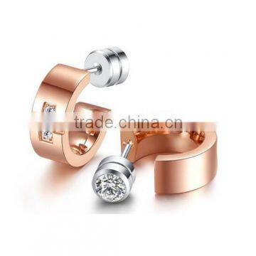 316L Stainless Steel Round Huggies Hoop Cubic Zirconia Earrings Rose Gold Plated