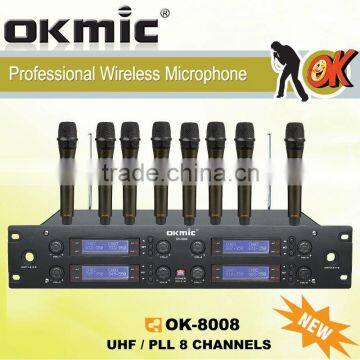 OK-8008 UHF/PLL 8 Channel wirelesss microphone system